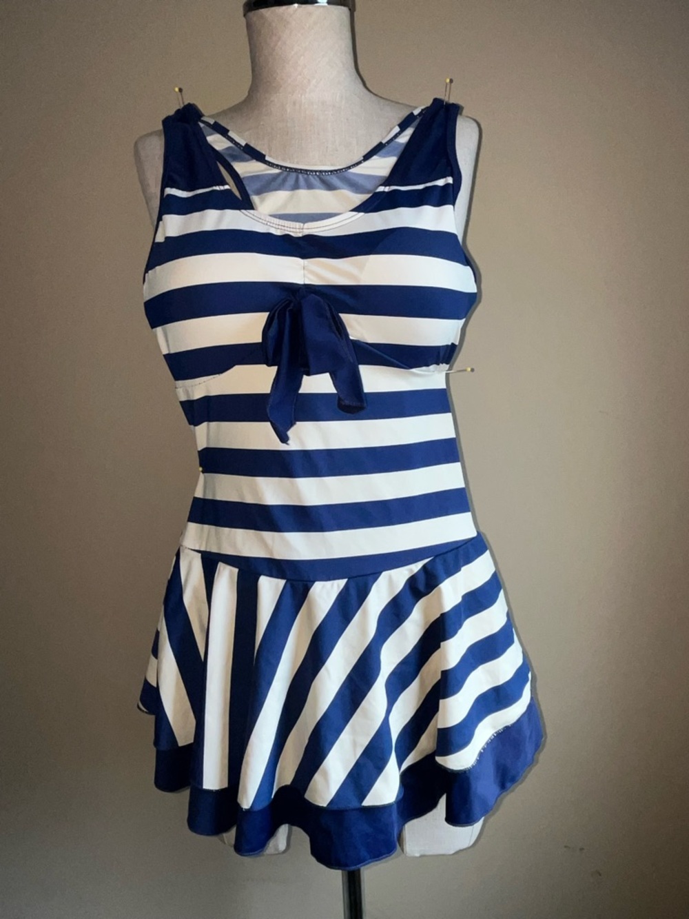 Retro Sailor Navy and White Striped One-Piece Swim Dress